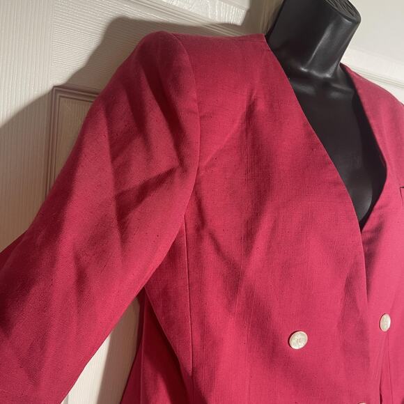 Vintage 90s Sasson Blazer Women 12 Pink Double Breasted Lined‎ Career Jacket - Picture 3 of 14
